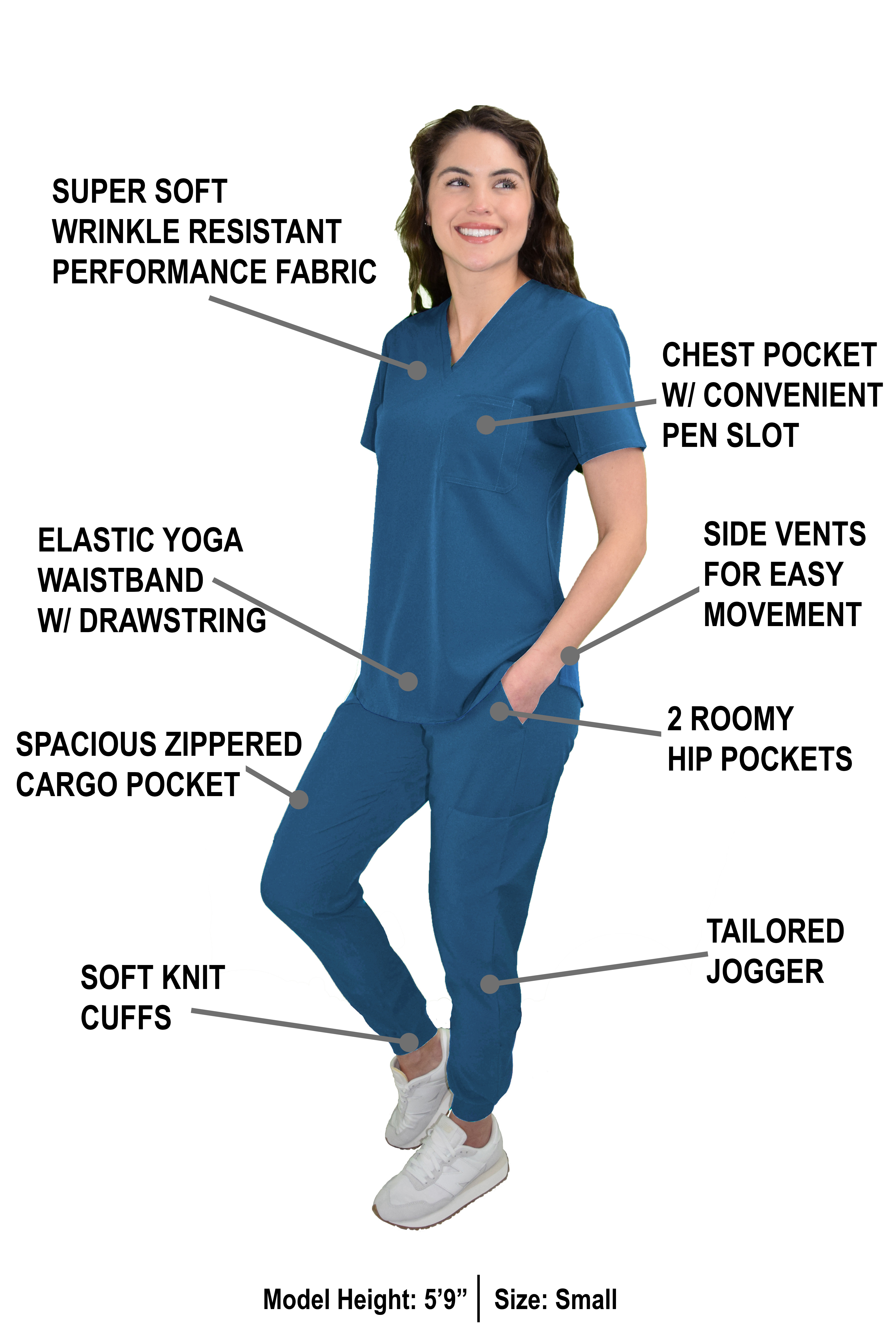 GT Performance Women's V-Neck Tuck-In Top/Slim Fit Jogger Yoga Pant Scrub Set - Picture 9 of 37