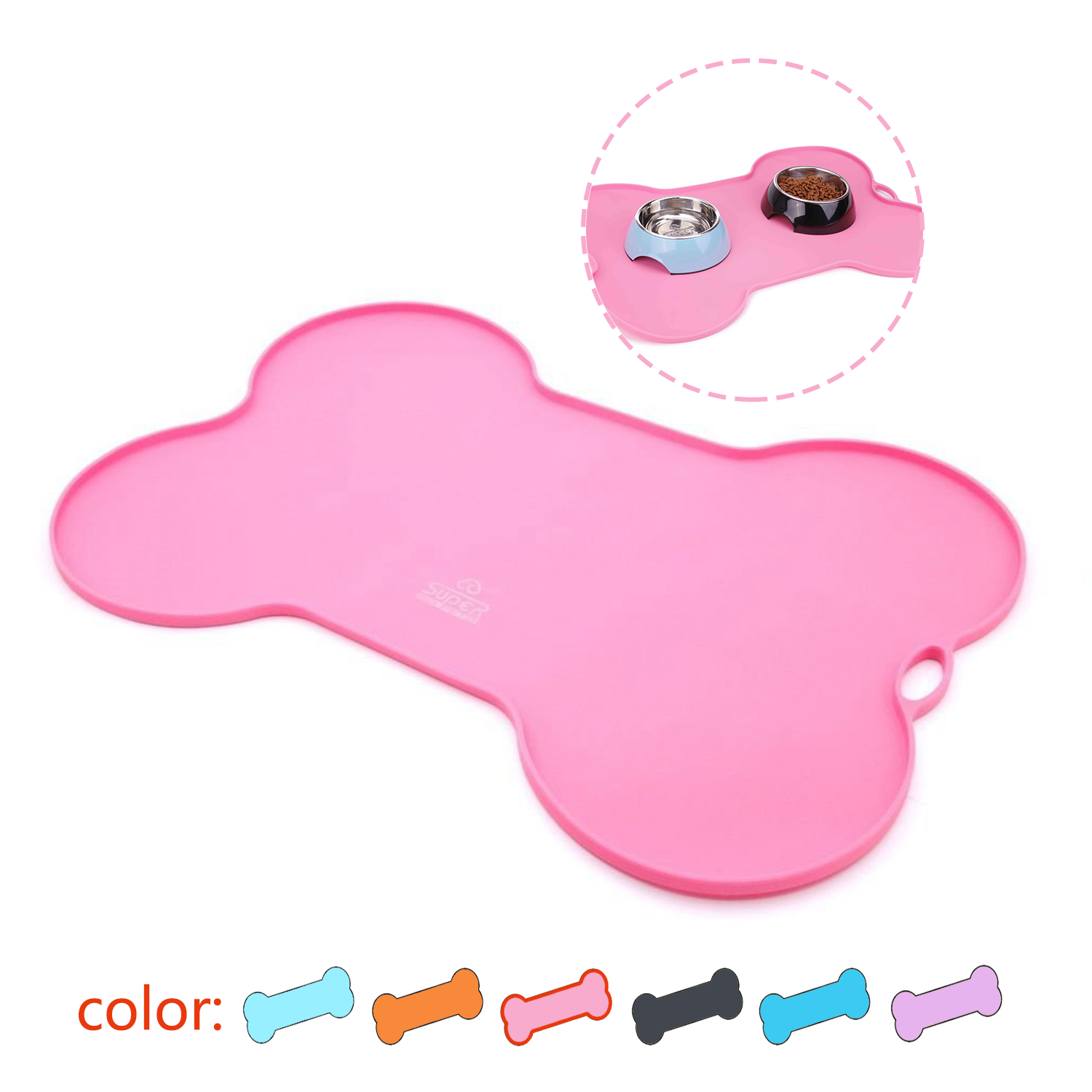 Dog Food Bowl Mat Pet Feeding Mat Bone Shaped Nonskid Silicone Dish