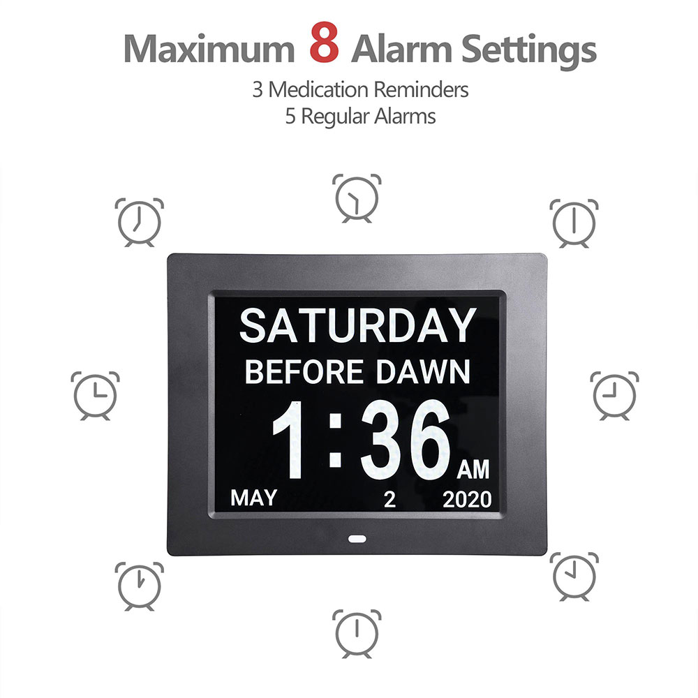 8 LED Clock Large Extra Time Date Day Week Month Year Dementia Digital 