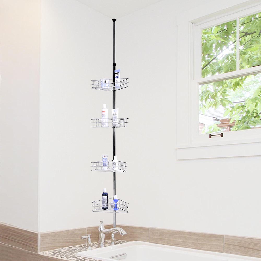 4 Tier Telescopic Shower Caddy Bathroom Corner Shelf Tidy Basket