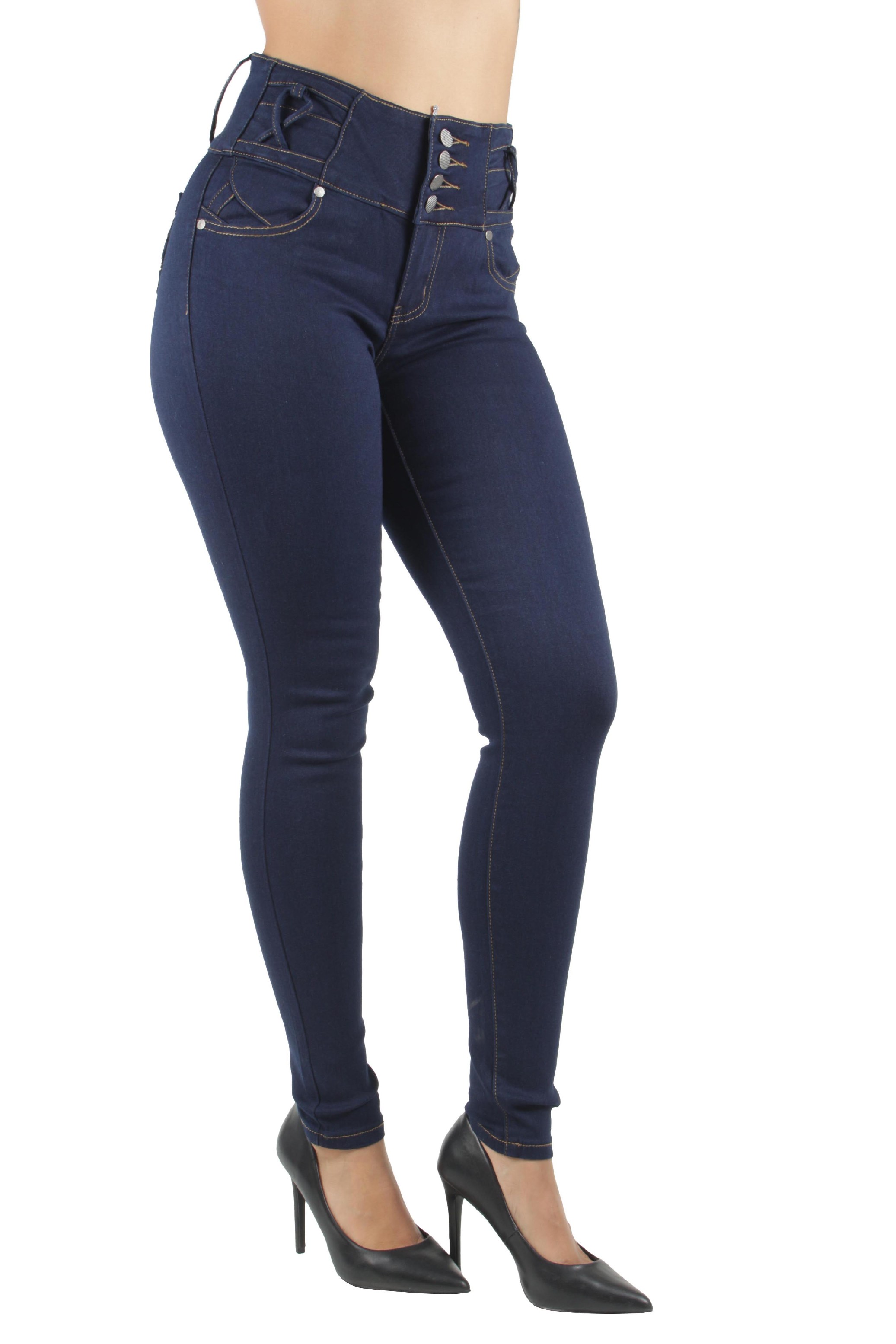 Women's Plus \ Juniors Colombian Design Mid Waist Butt Lift Push Up Skinny Jeans - Picture 11 of 24