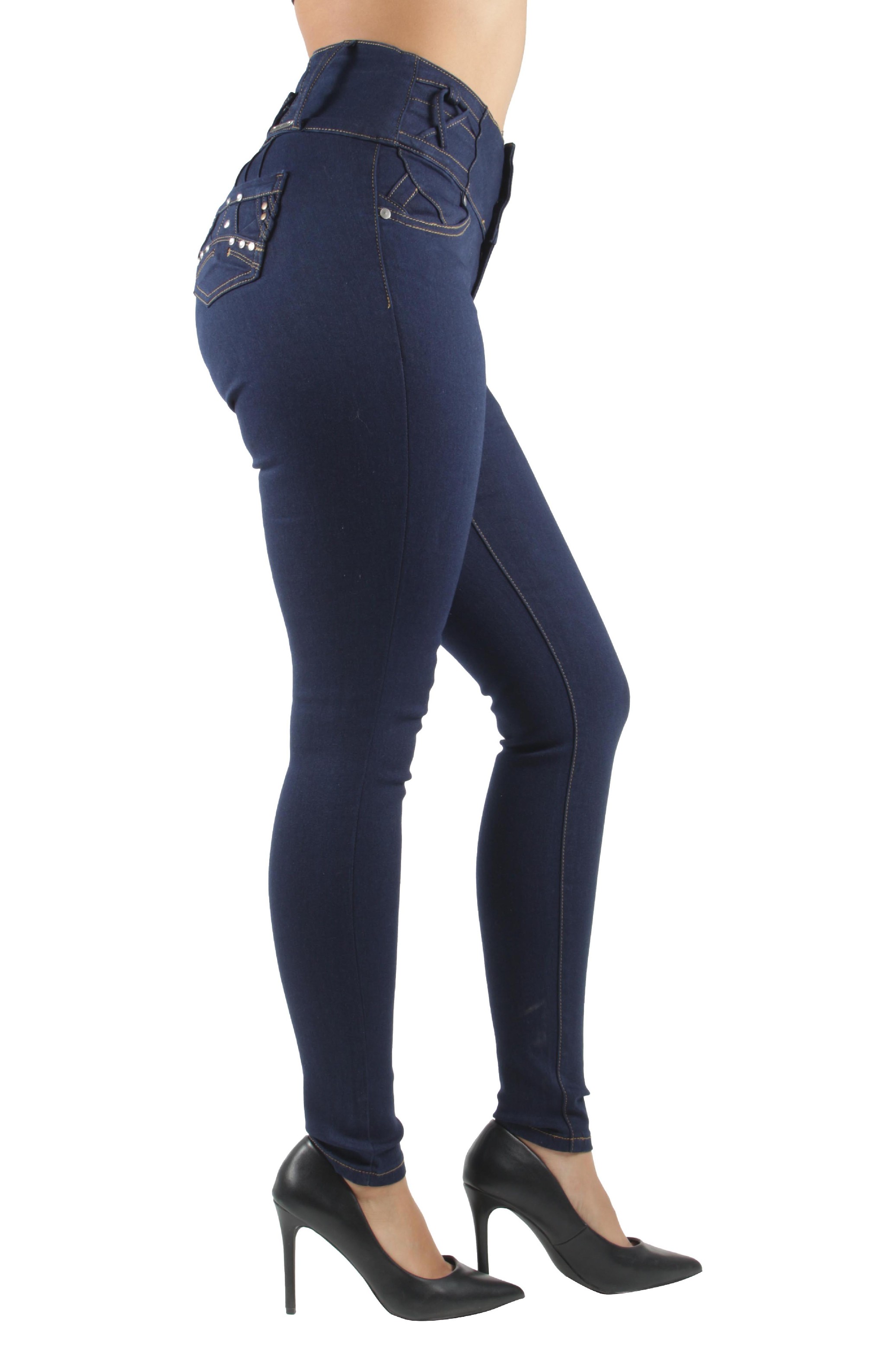 Women's Plus \ Juniors Colombian Design Mid Waist Butt Lift Push Up Skinny Jeans - Picture 14 of 24