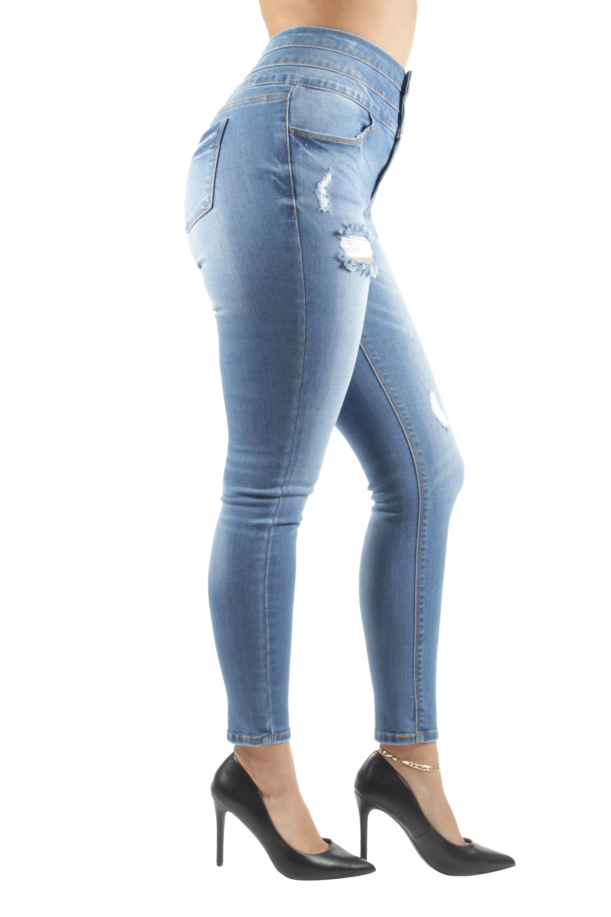 Women's Juniors Triple Stack High Waist Ripped Distressed Corset Skinny Jeans - Picture 28 of 32