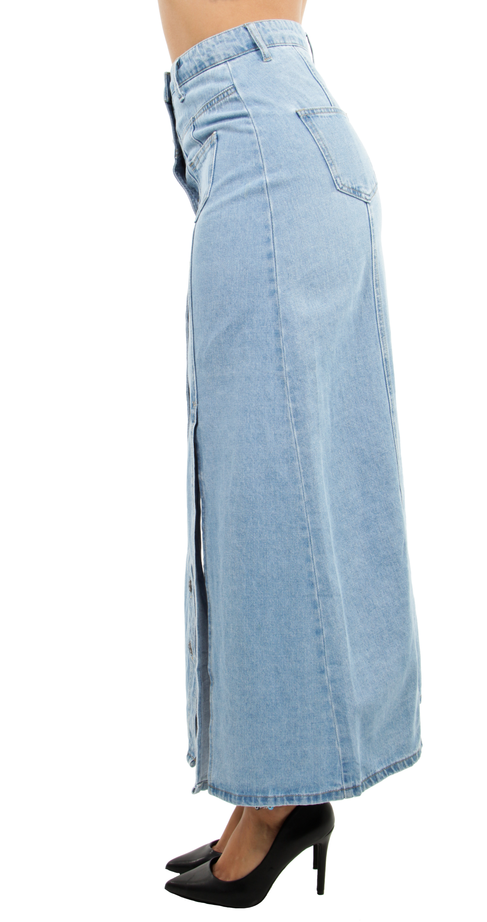 high waist long denim skirt