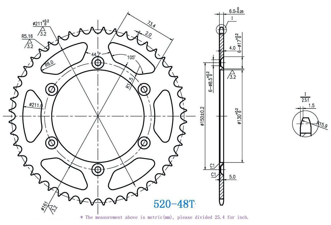 thumbnail image 2 of JT Sprockets Aluminum Rear Sprocket – 48 Tooth, Orange – Fits KTM, Husqvarna, GASGAS (1990+) 2 of 4