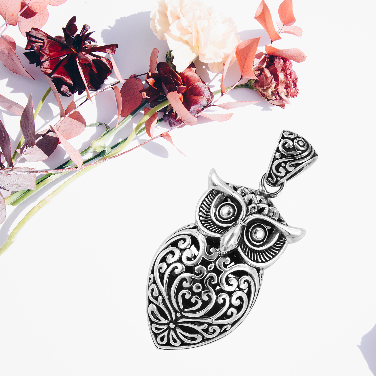 BALI LEGACY Filigree Owl Pendant for Women 925 Sterling Silver Oxidized 8 g Gift - Picture 11 of 12