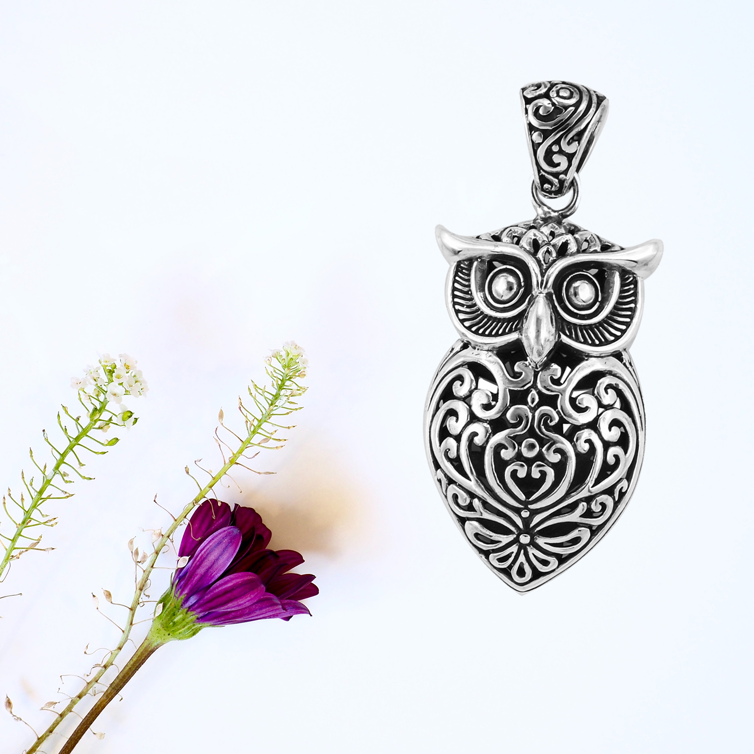 BALI LEGACY Filigree Owl Pendant for Women 925 Sterling Silver Oxidized 8 g Gift - Picture 9 of 12