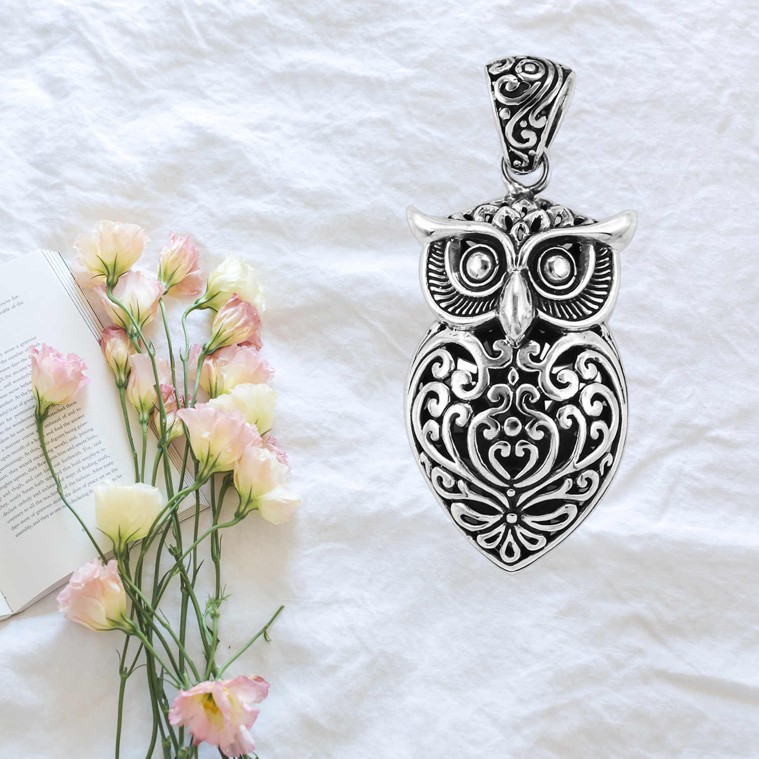 BALI LEGACY Filigree Owl Pendant for Women 925 Sterling Silver Oxidized 8 g Gift - Picture 10 of 12