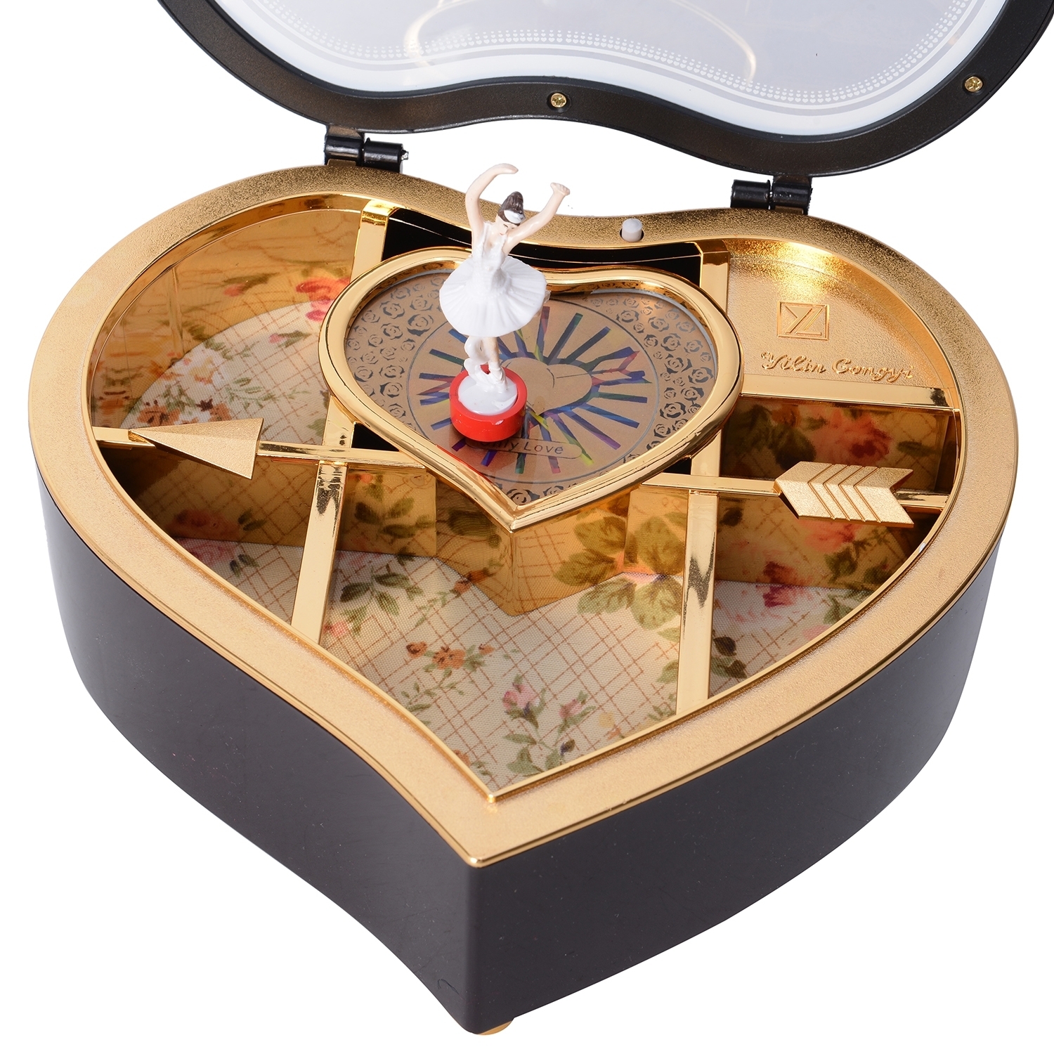 HEART SHAPE MUSIC Dancing Jewelry Box with Ballerina Dancer £