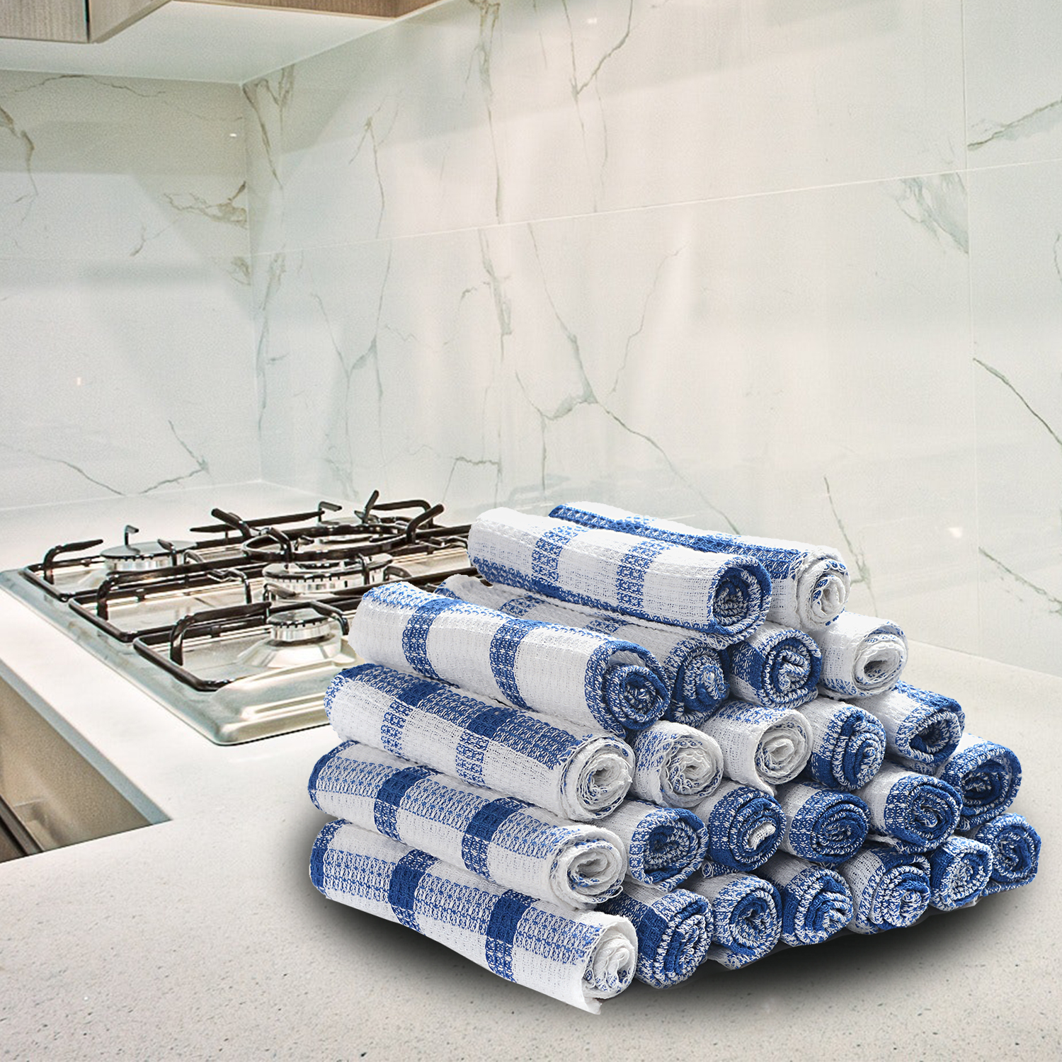 thumbnail 20 - Set of 24 Checkered Pattern Kitchen Tea Towels Dish Scrubbing Cleaning Cloth