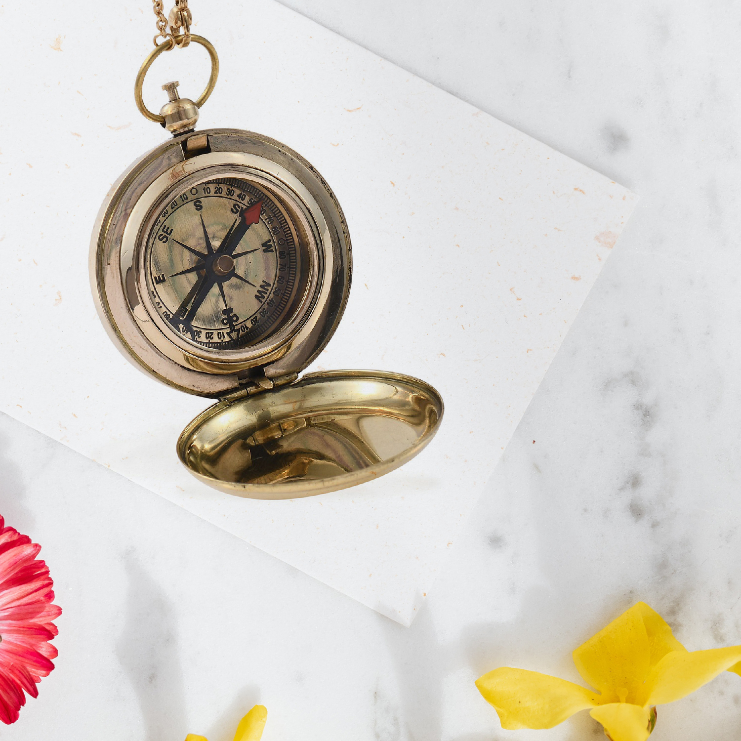 Home Decor Handcrafted Wooden Trinket Jewelry Box with Built in Goldtone Compass