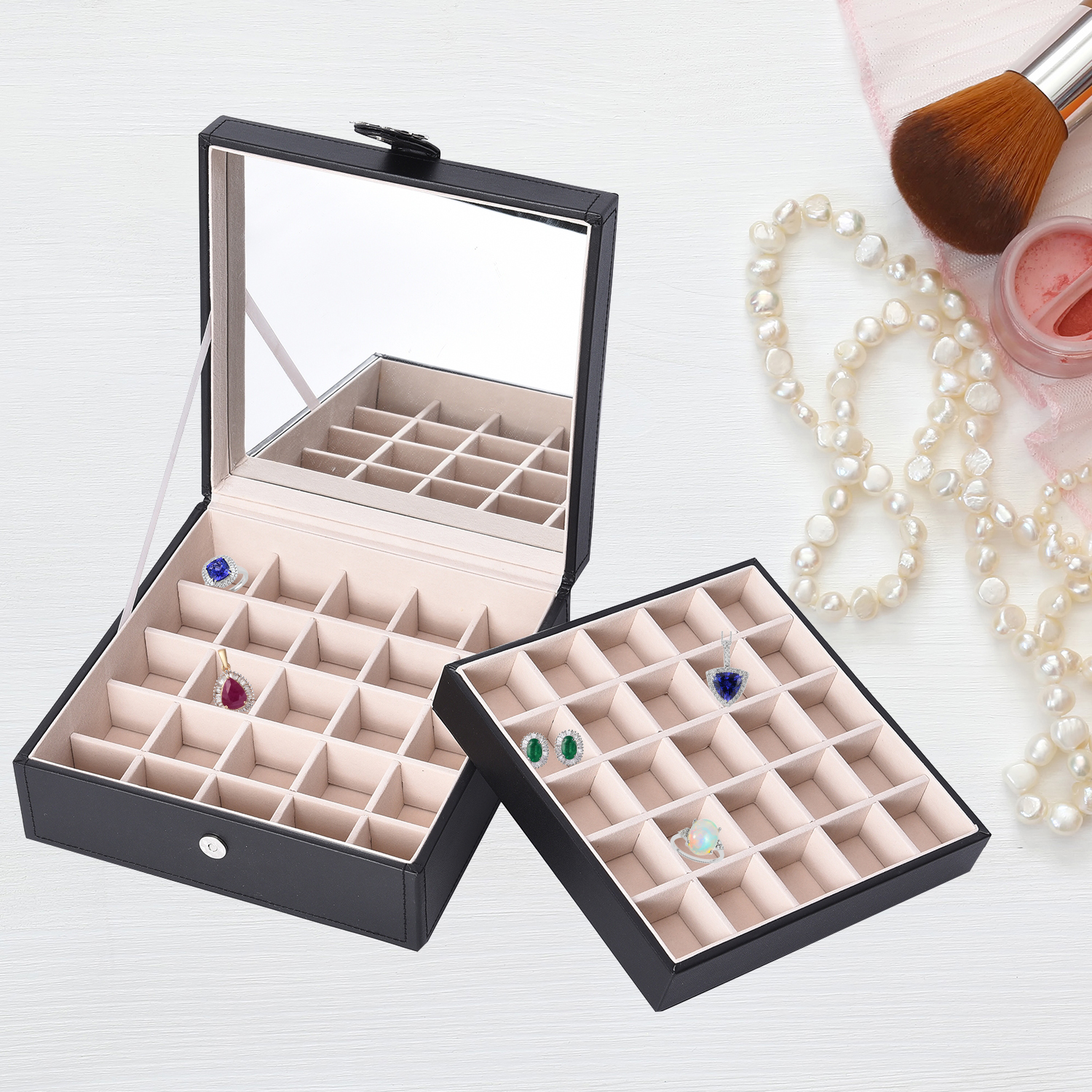 Symphony Home Black Legacy 2 Tier Anti Tarnish Jewelry Organizer Box