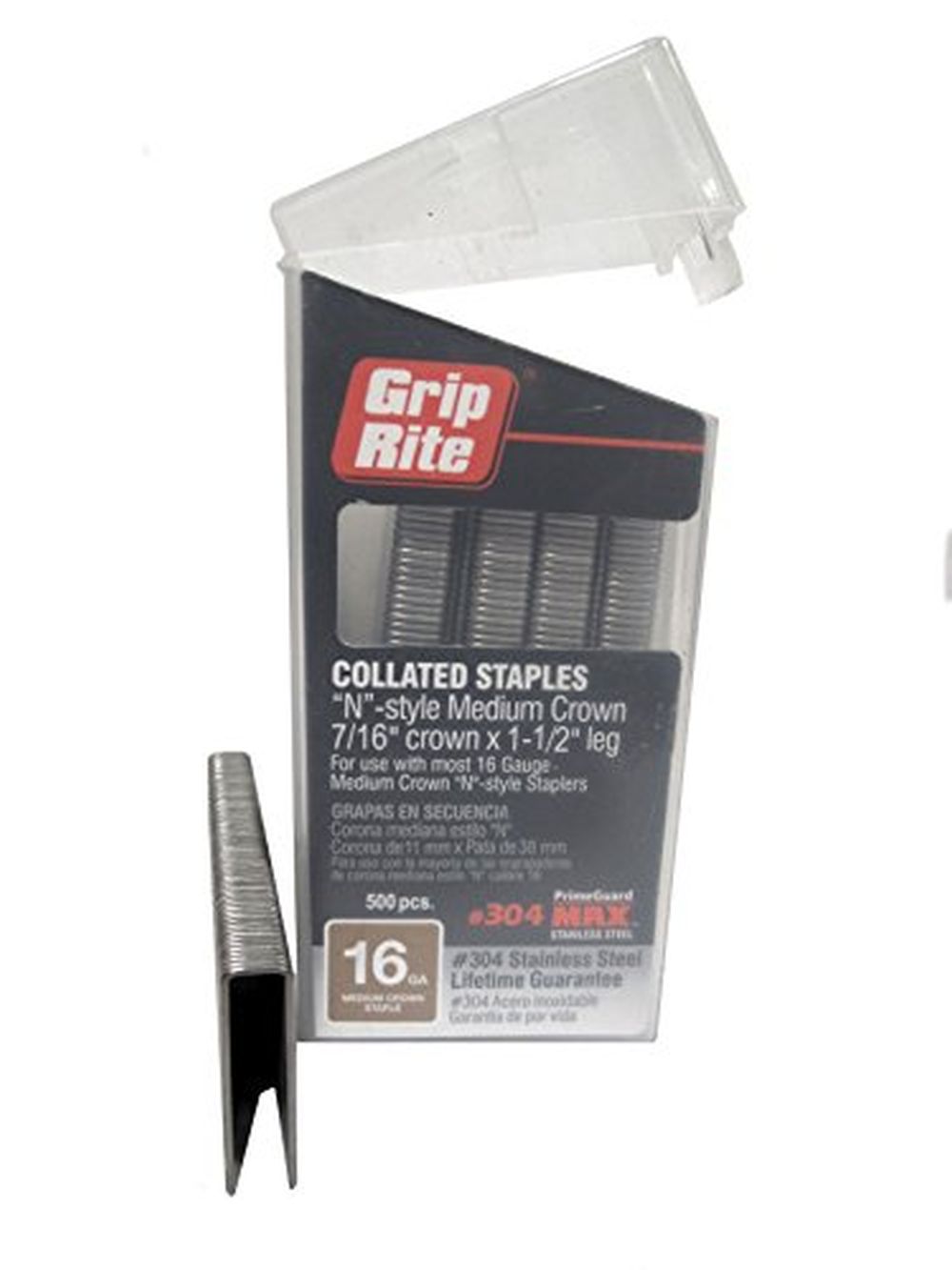 Grip Rite MAXB64891 16Ga 7/16in by 11/2in 304SS Staples belt clip 500