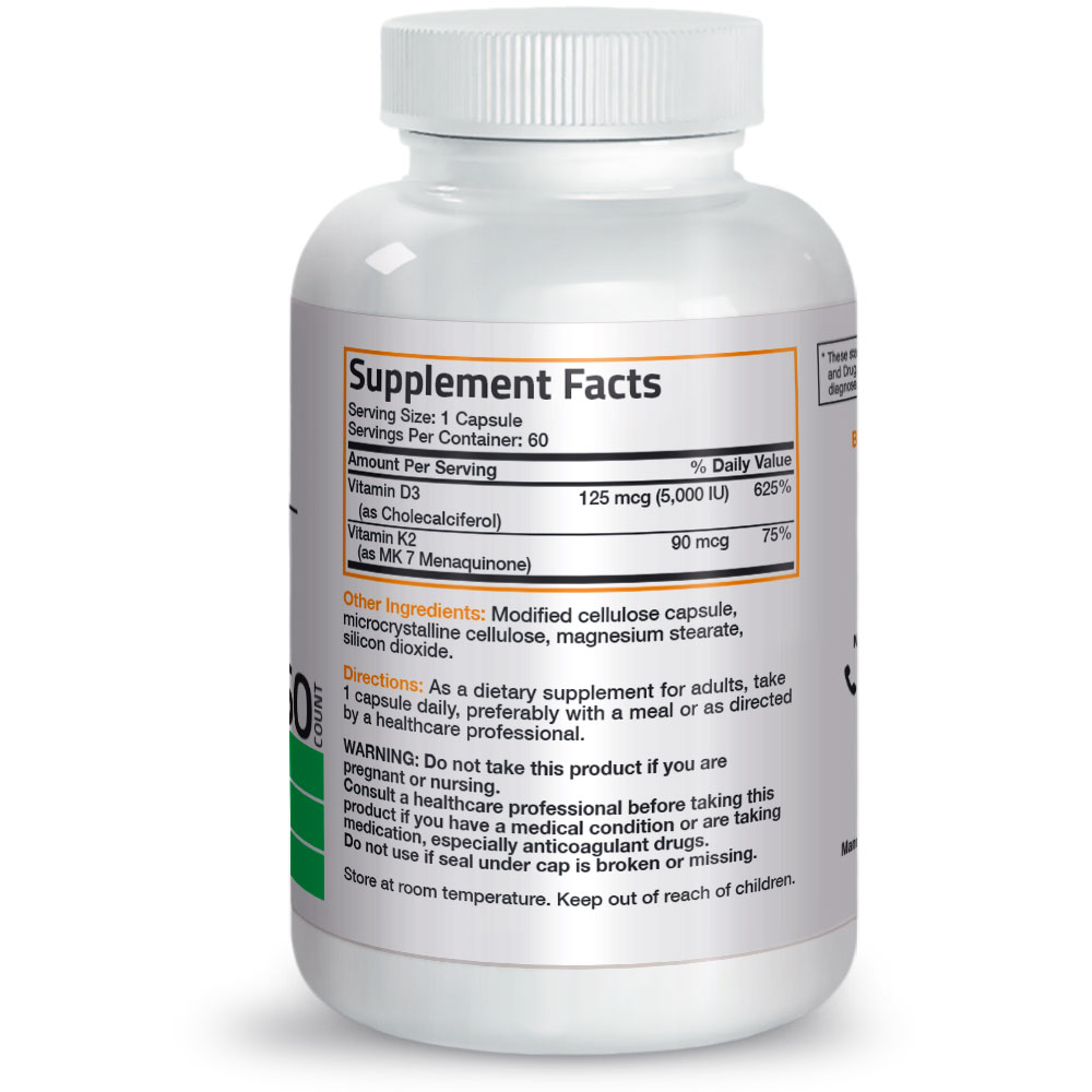 Vitamin K2 (MK7) w/ D3 Bone & Heart Health Non GMO & Gluten Free Easy