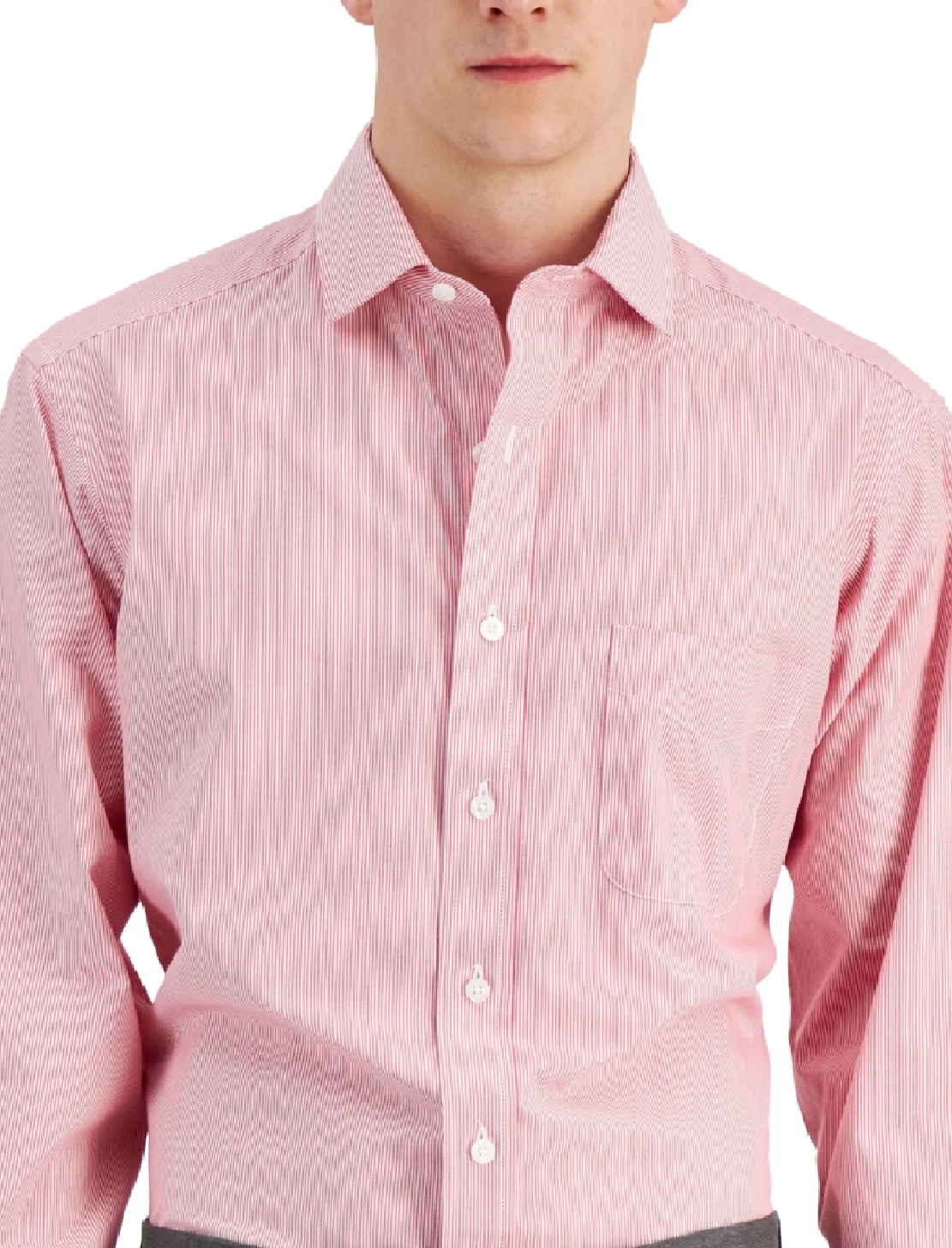 Club Room Men's Regular Fit Cotton Stripe Dress Shirt Red Size