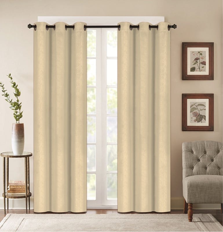 J&V Textiles Faux Silk Blackout Curtain Panel Pair Beige Size 37"x84" - Foto 4 di 24