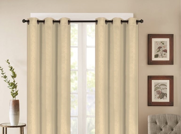 J&V Textiles Faux Silk Blackout Curtain Panel Pair Beige Size 37"x84" - Foto 5 di 24