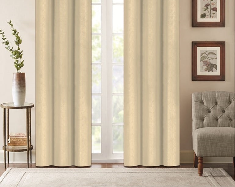 J&V Textiles Faux Silk Blackout Curtain Panel Pair Beige Size 37"x84" - Foto 6 di 24