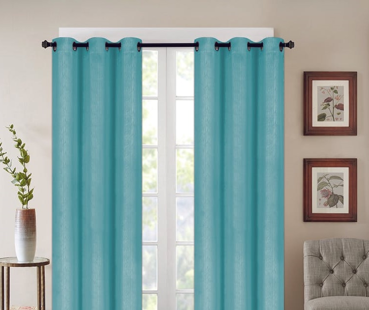 J&V Textiles Faux Silk Blackout Curtain Panel Pair Beige Size 37"x84" - Foto 11 di 24