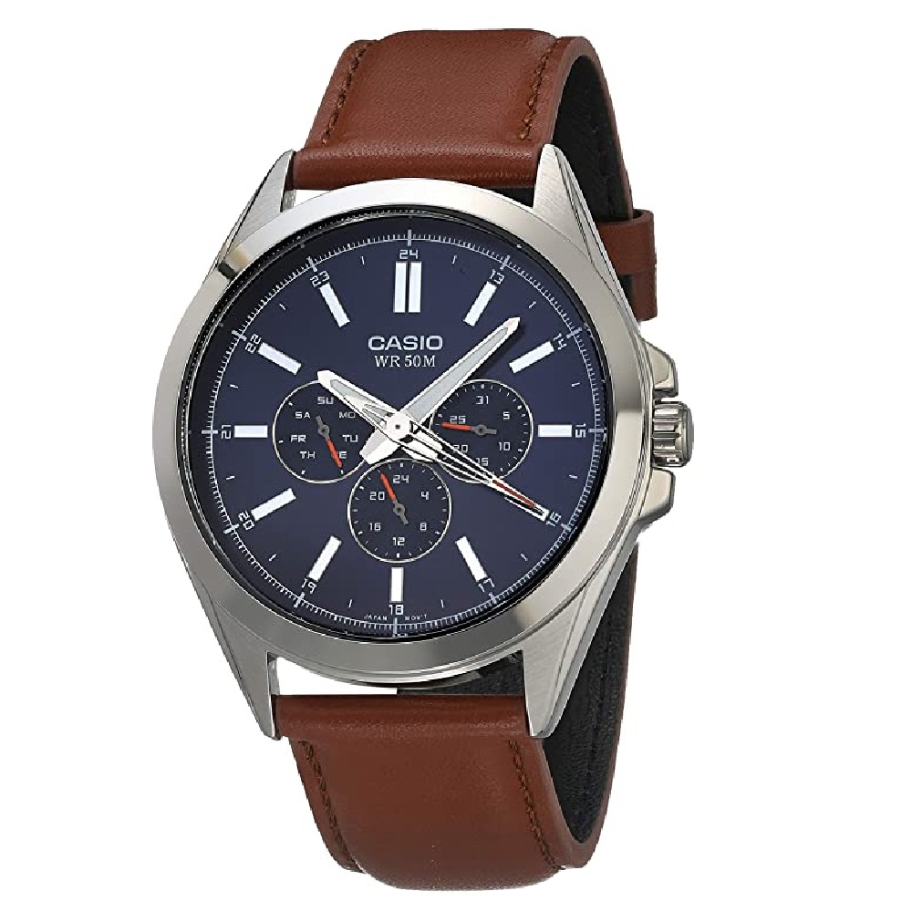 Casio Men's Classic Stainless Steel Quartz Watch with Leather Strap