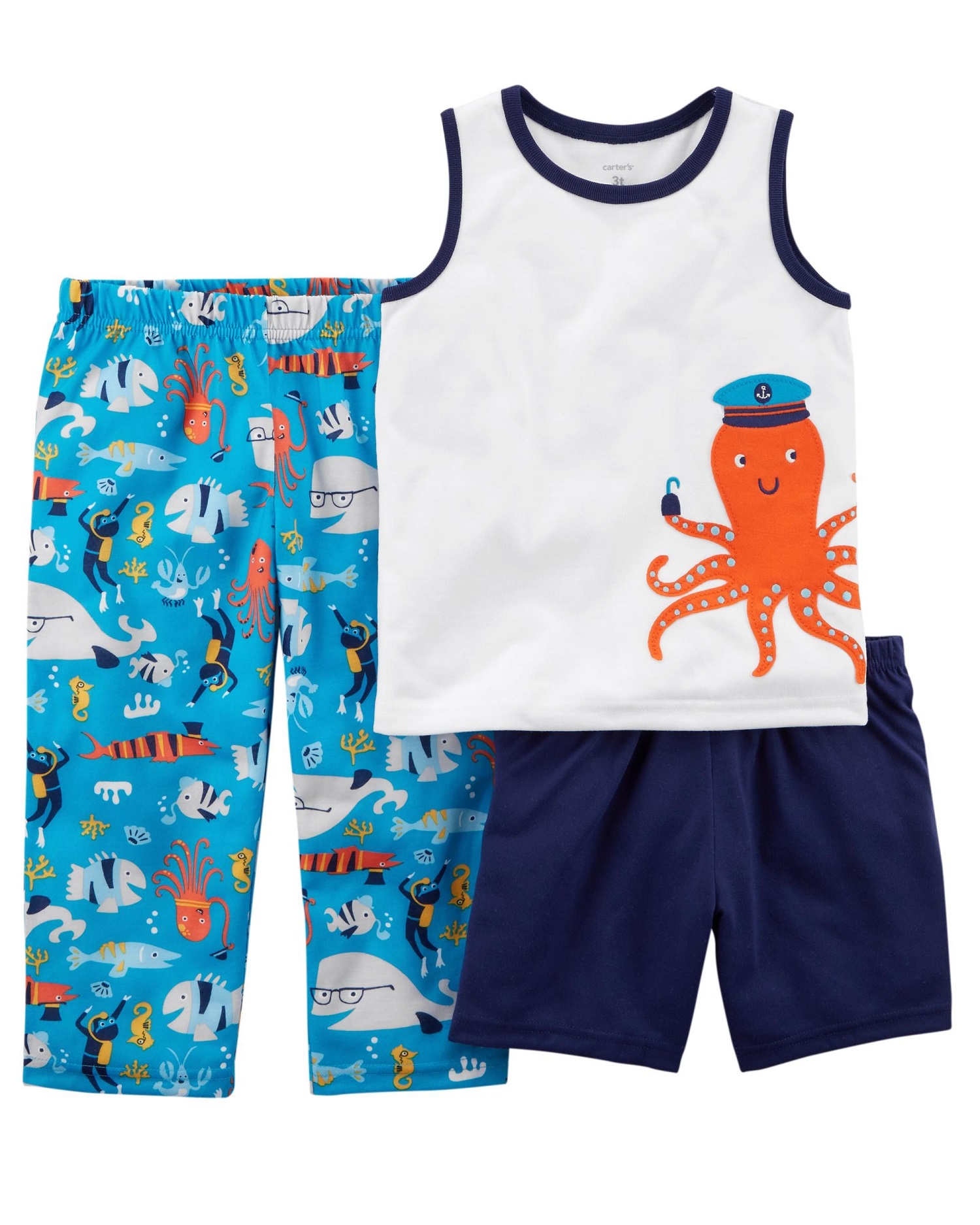 Carter/'s Infant Boy/'s 3 Pc Pirate Octopus Pajama Set NWT Size 12 Months