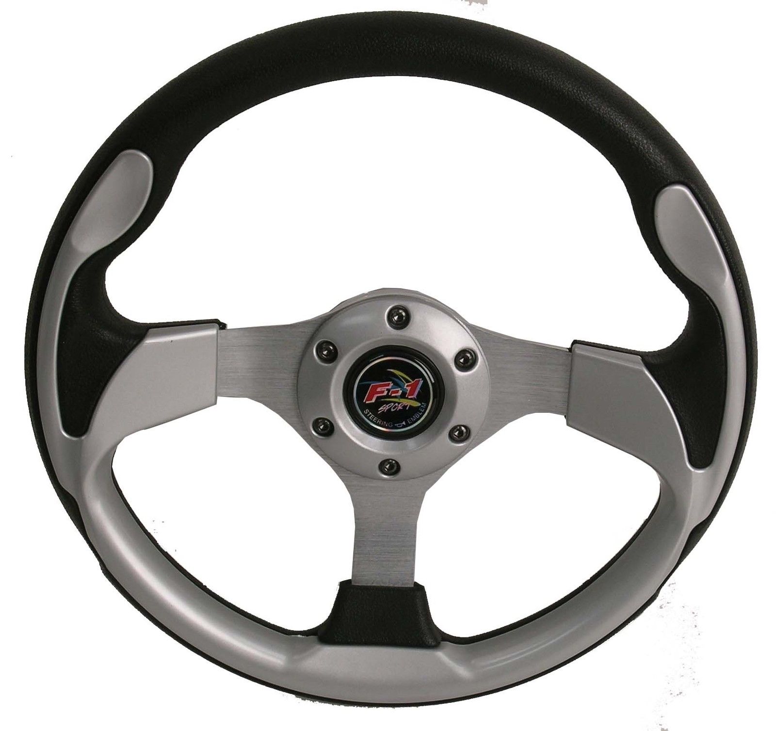 Club Car DS Golf Cart Steering Wheel, Silver and Black with Adapter Hub