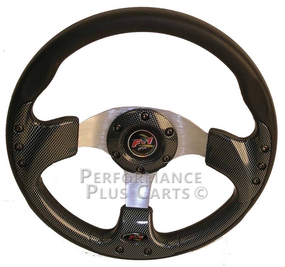 Club Car DS Golf Cart Carbon Fiber Rally Steering Wheel with Black