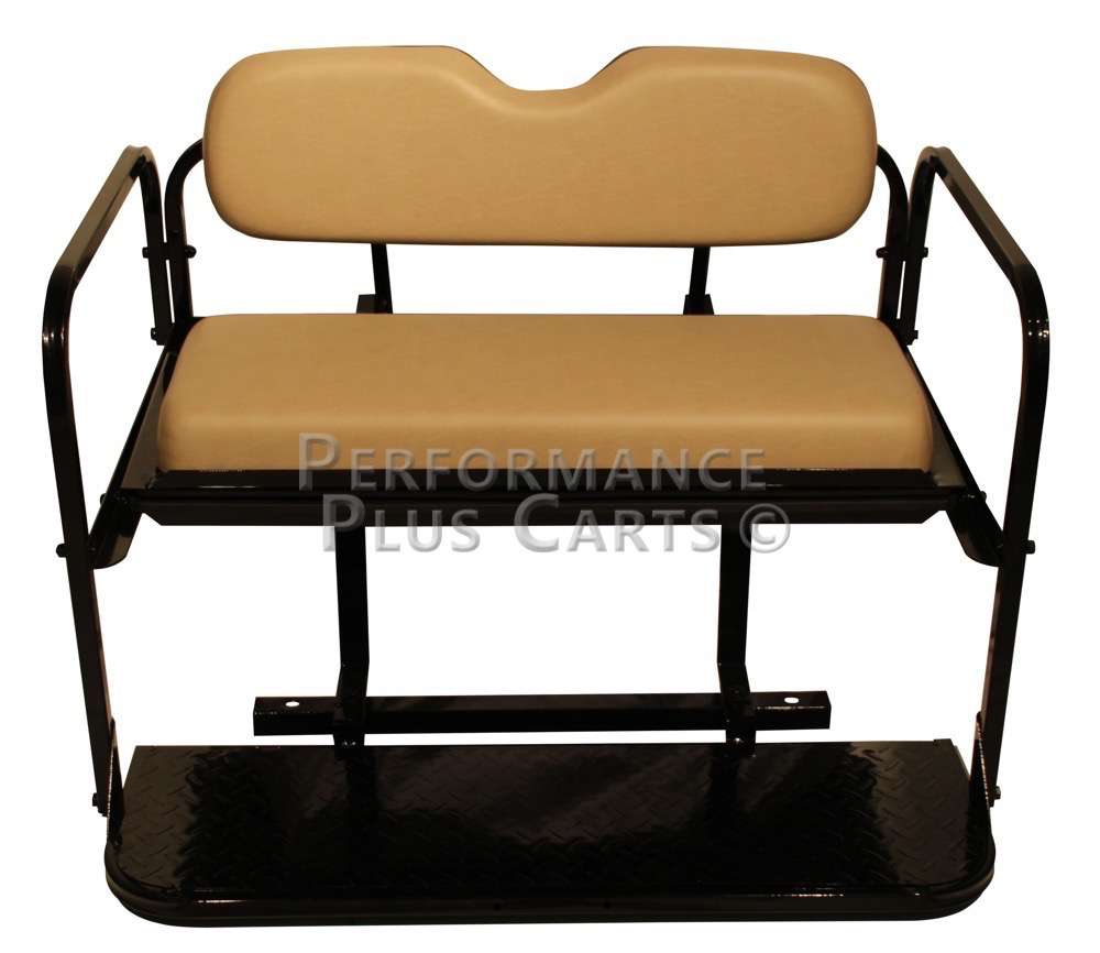 EZGO RXV Golf Cart Flip Folding Rear Back Seat Kit Stone Tan Cushions