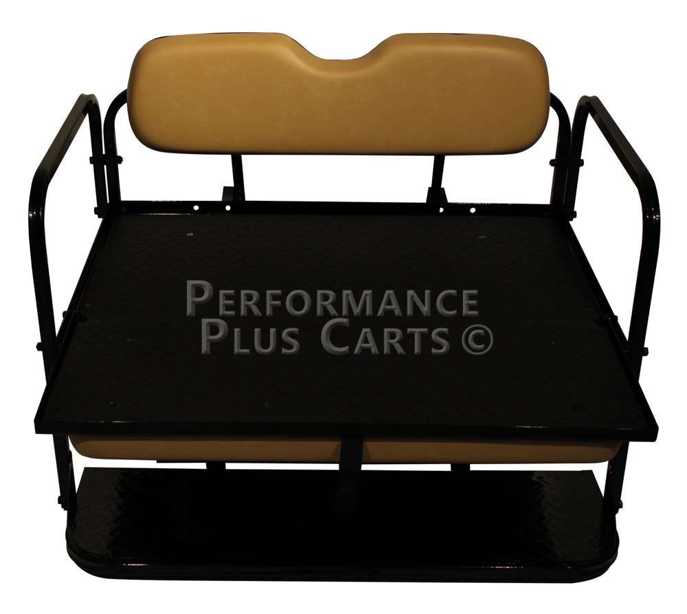 EZGO TXT Golf Cart Flip Folding Rear Back Seat Kit Tan Cushions eBay