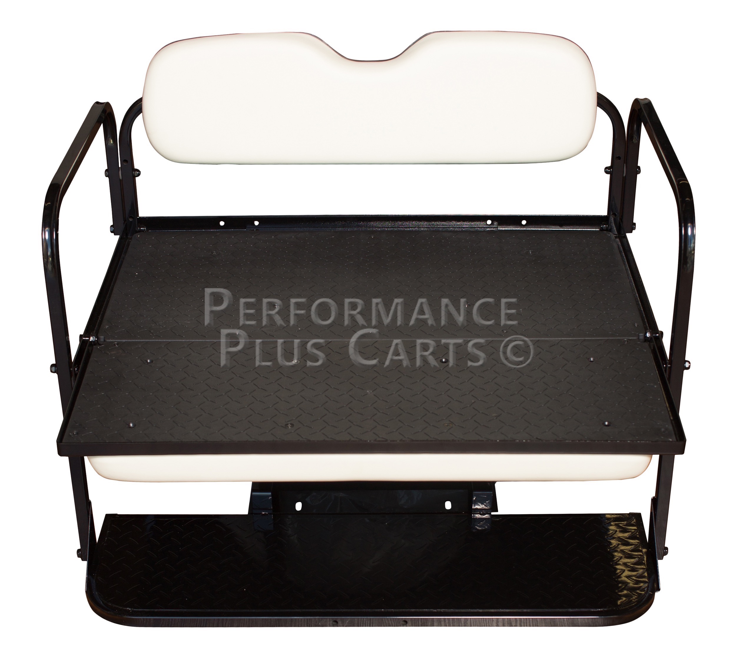 EZGO TXT Golf Cart Flip Folding Rear Back Seat Kit White Cushions