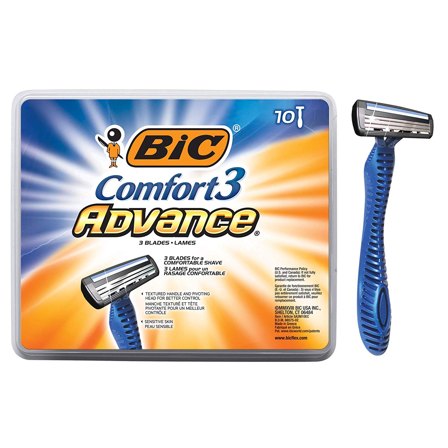 Bic Comfort 3 Advance Men S 3 Blade Disposable Razor 10 Count