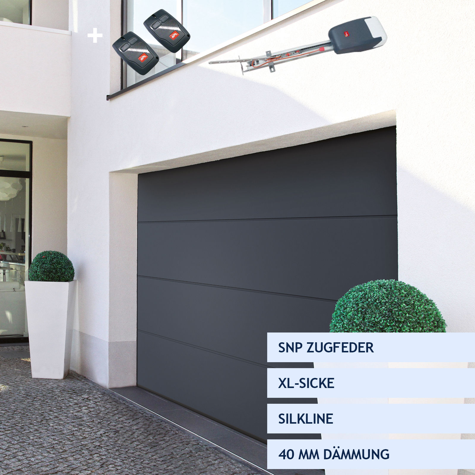 Garagentor Sektionaltor HORI Thermo40 XL Sicke Silkline Zarge Antrieb