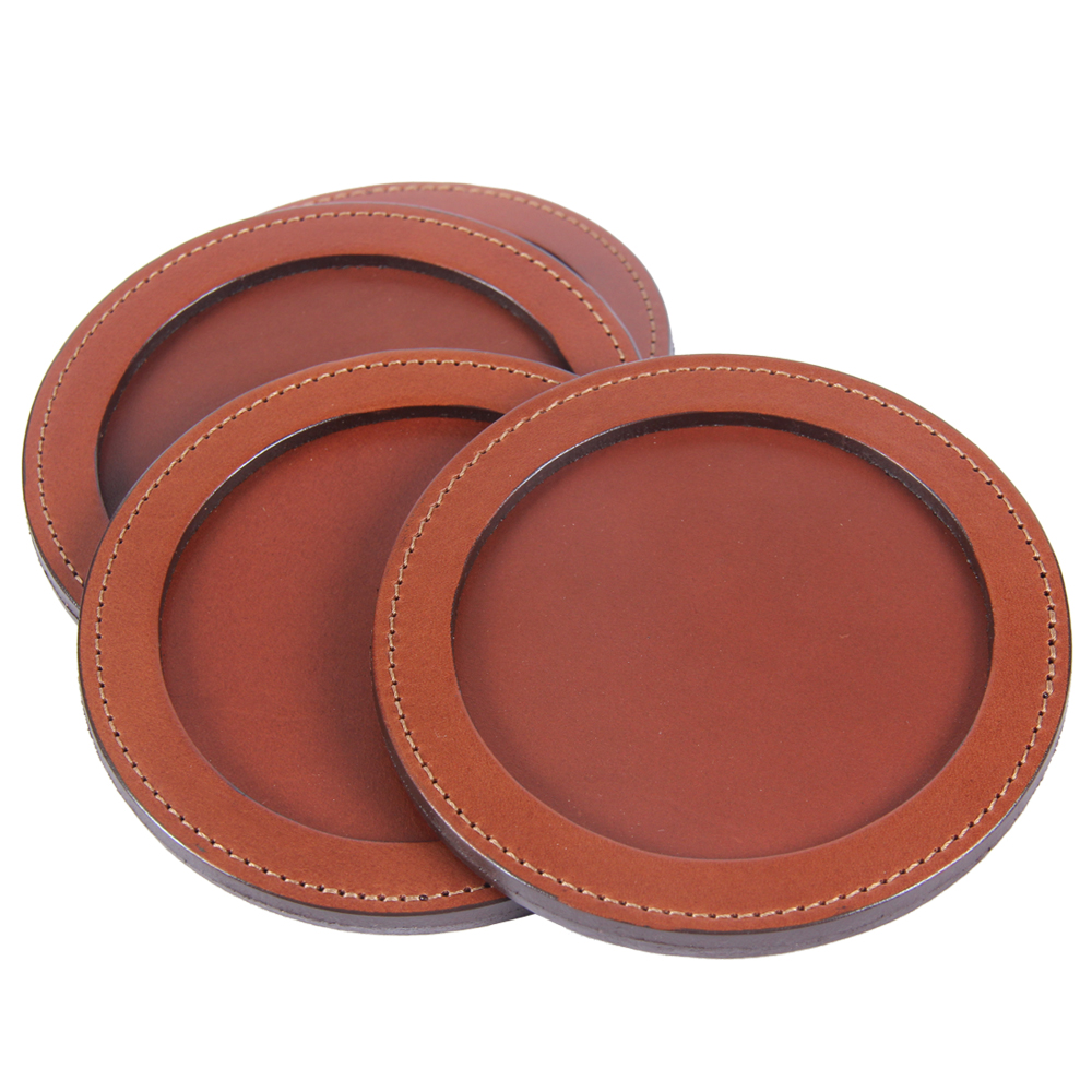Leather Round Drink Coasters Set of Four Col. Littleton USA Made eBay