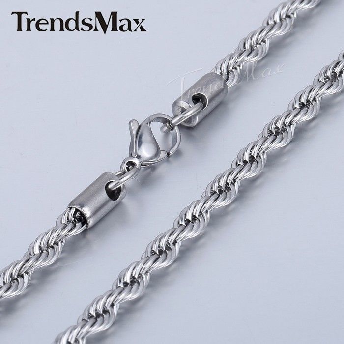 2/3/4/5/6/7mm MENS Chain Unisex Silver Tone Rope Stainless Steel Chain