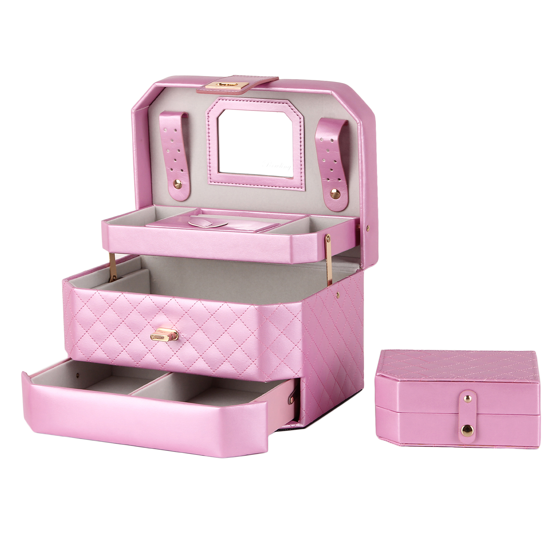 Boîte à Bijoux De Voyage HerFav - Rose - Mini Organisateur Avec Compartiments - 10x10x5cm