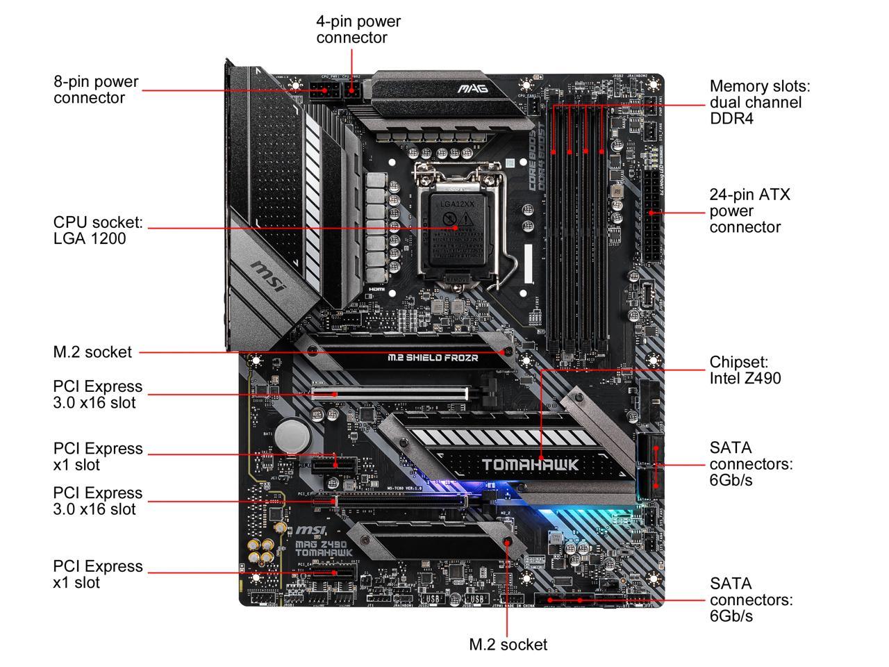 MSI MAG Z490 Tomahawk Gaming Motherboard (ATX, LGA 1200, M.2 Slots DDR4