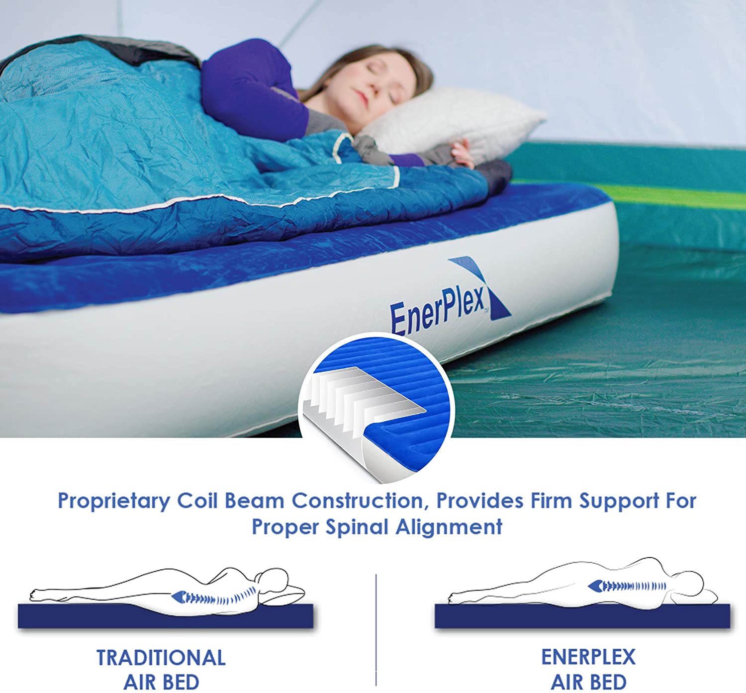EnerPlex NeverLeak Twin Queen Sz Air Mattress Blow Up Bed with