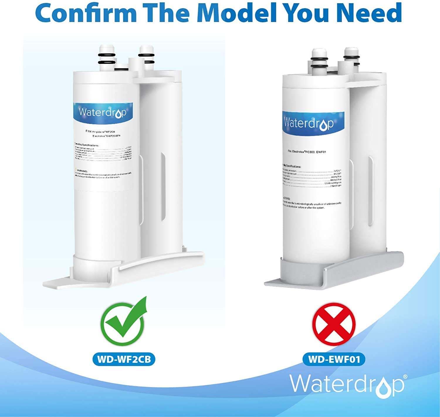 Waterdrop Refrigerator Water Filter Compatible w/ WF2CB NGFC2000 FC100