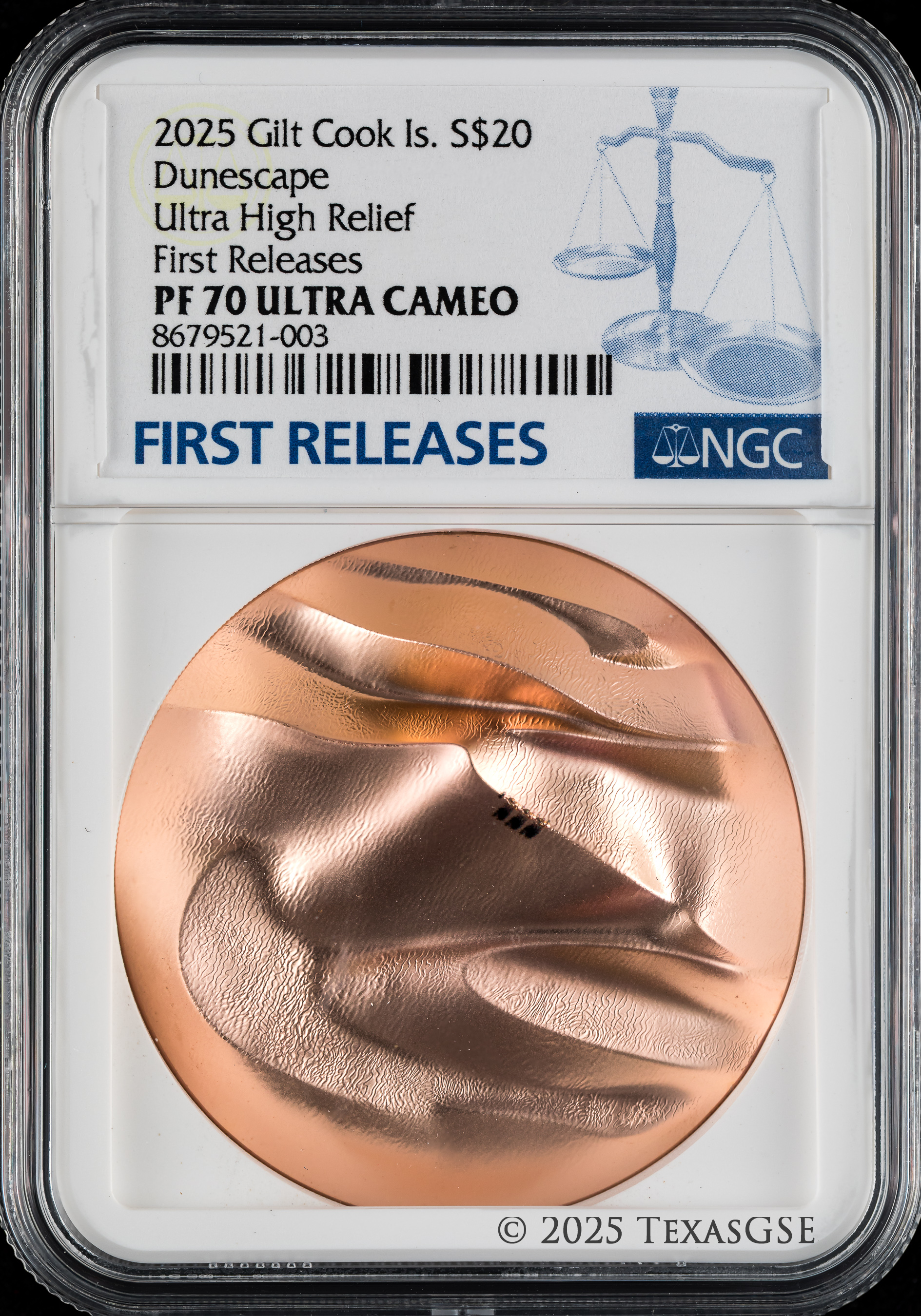 2025 Cook Islands $20 3oz Silver Dunescape Red Gold Colored NGC 