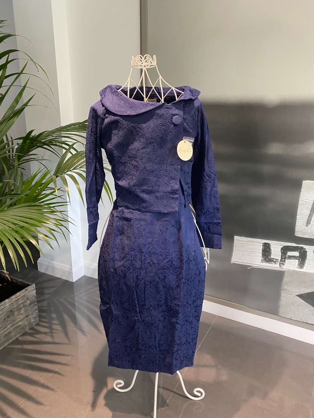 Vestido Lindy Bop Ópalo Damasco Estilo Azul Marino Estilo Vintage - Imagen 5 de 12
