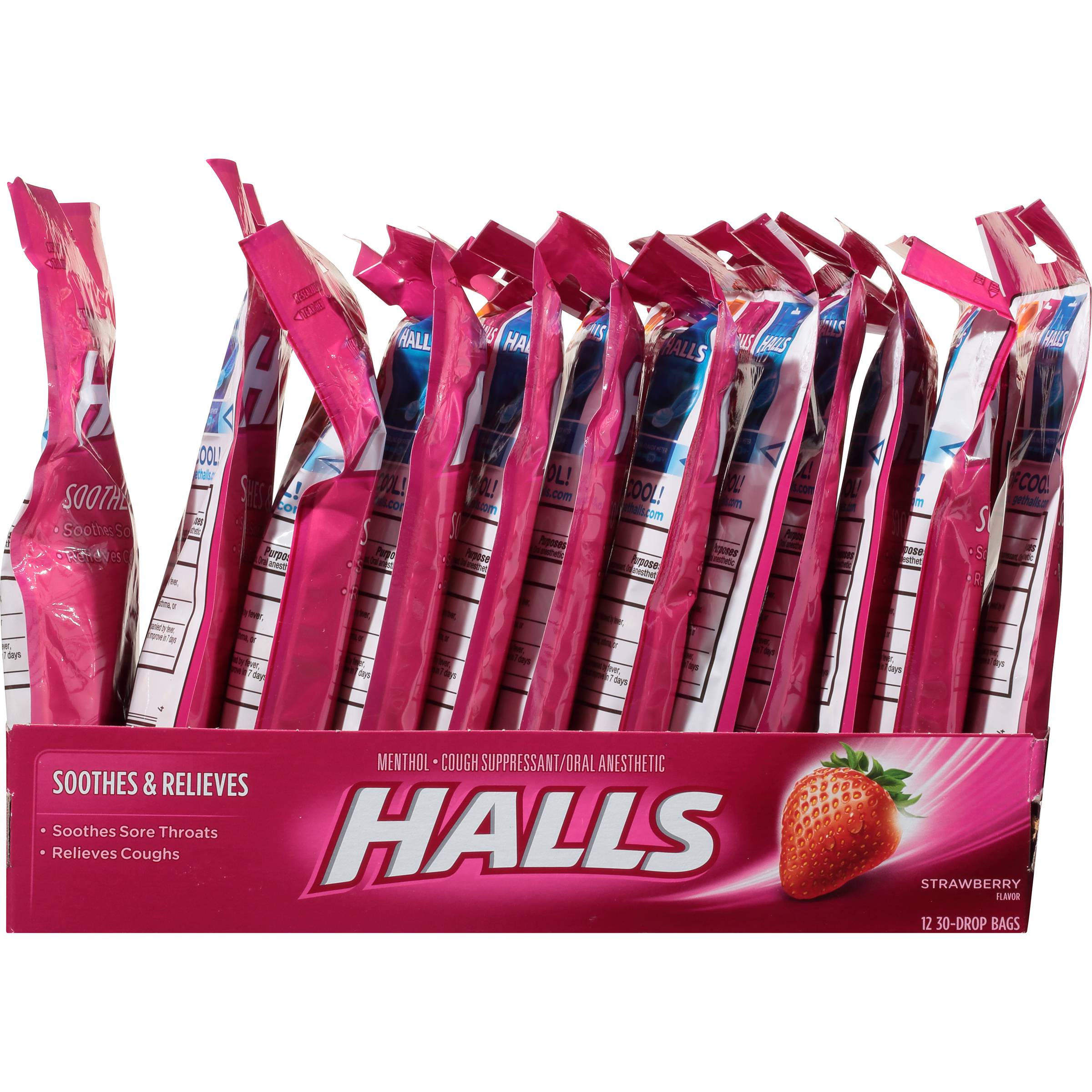 Mondelez Halls Retail Strawberry Cough Drop 30count (PACK OF 48