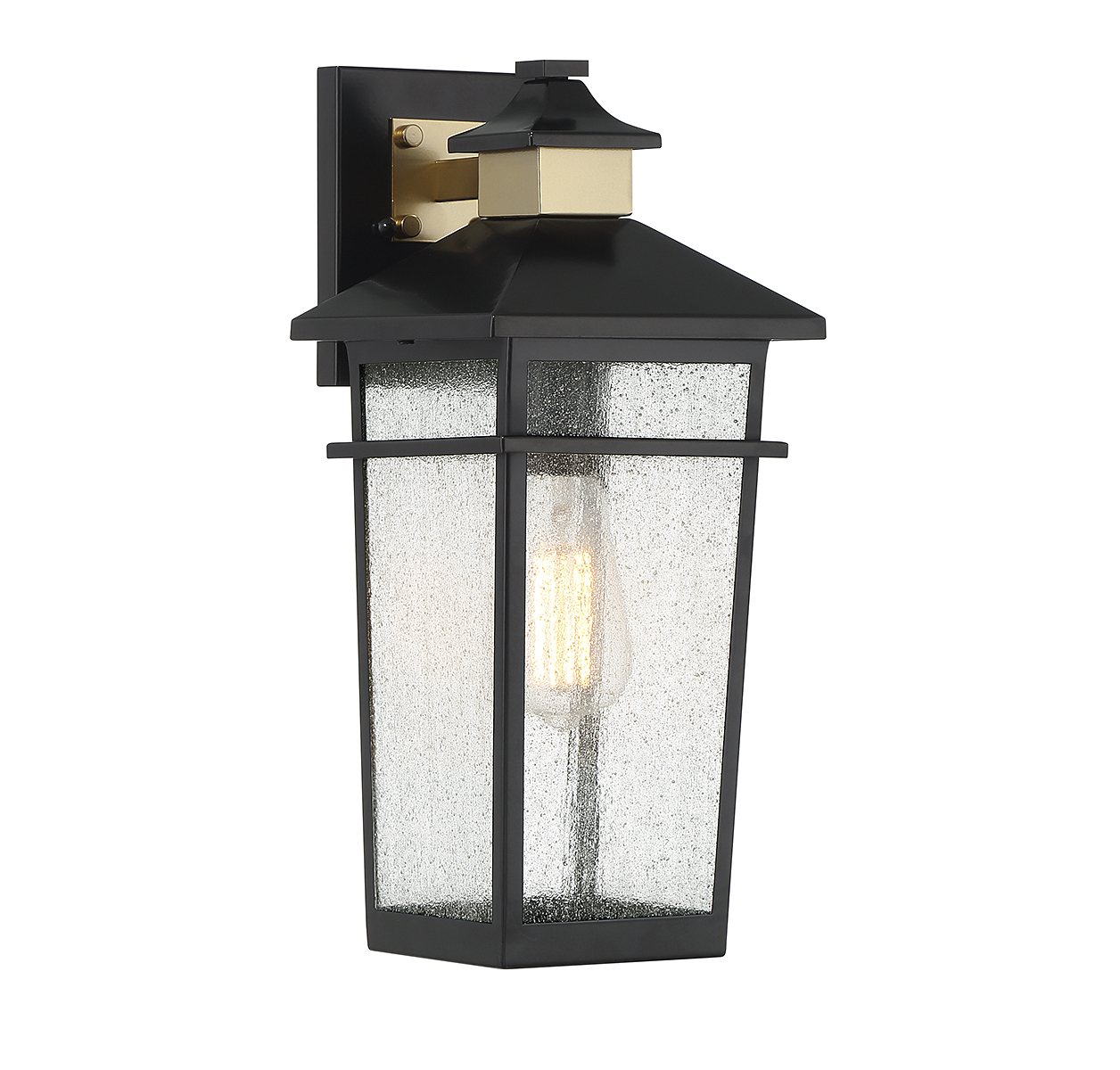 Photos - Chandelier / Lamp Savoy House Matte Blackith Warm Brass One Light Outdoor Wall Lantern from the Kingsley Collection 5-719-143