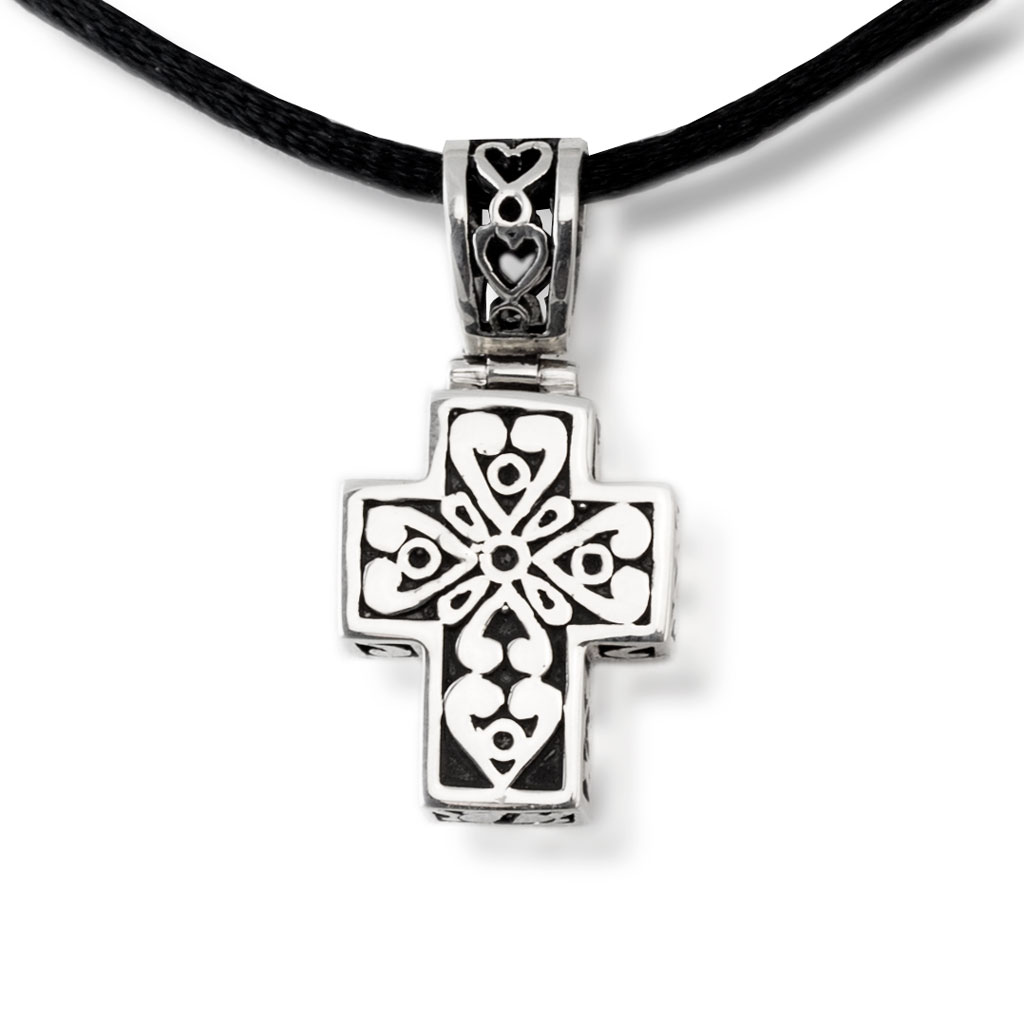 Image of Silver Filigree Cross Cremation Pendant, Jewelry Gray