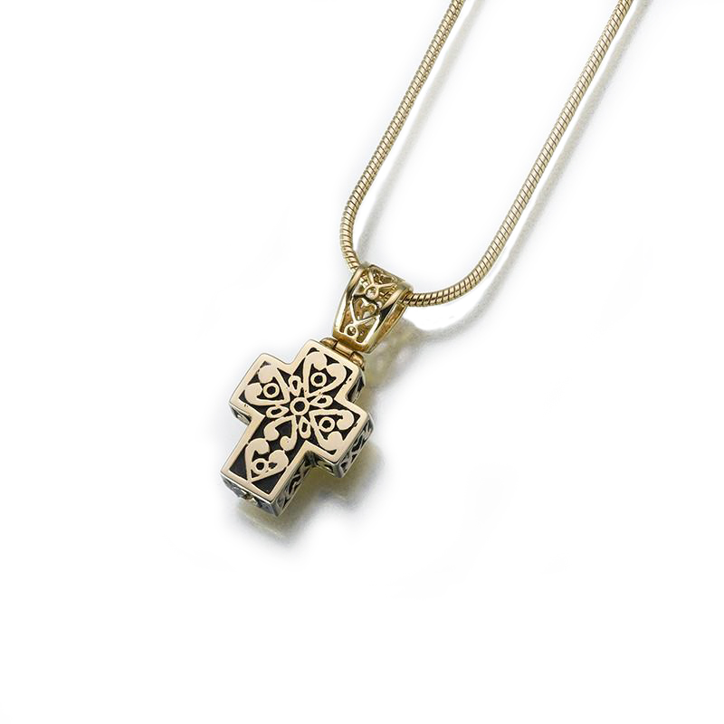 Image of Gold Filigree Cross Cremation Pendant, Jewelry Yellow