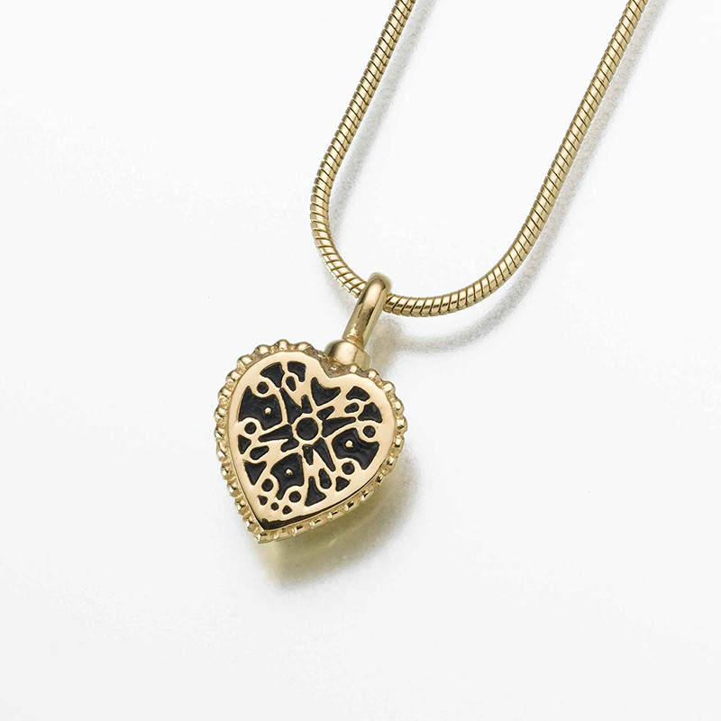 Image of 14K Gold Lattice Heart Cremation Pendant, Jewelry Yellow