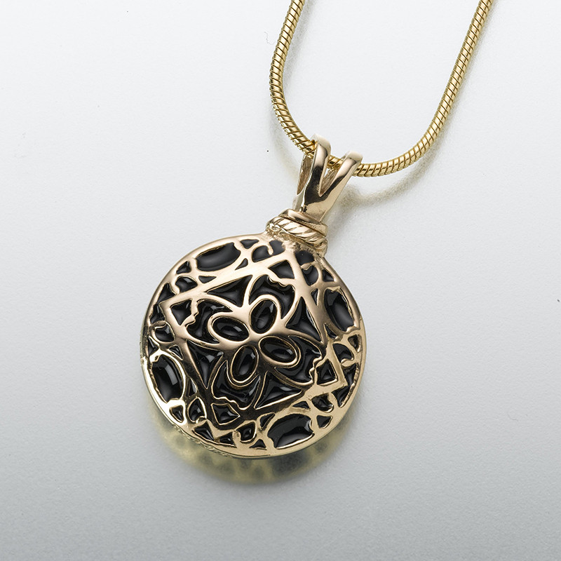 Image of Round 14K Gold Filigree Ash Pendant, Jewelry Yellow