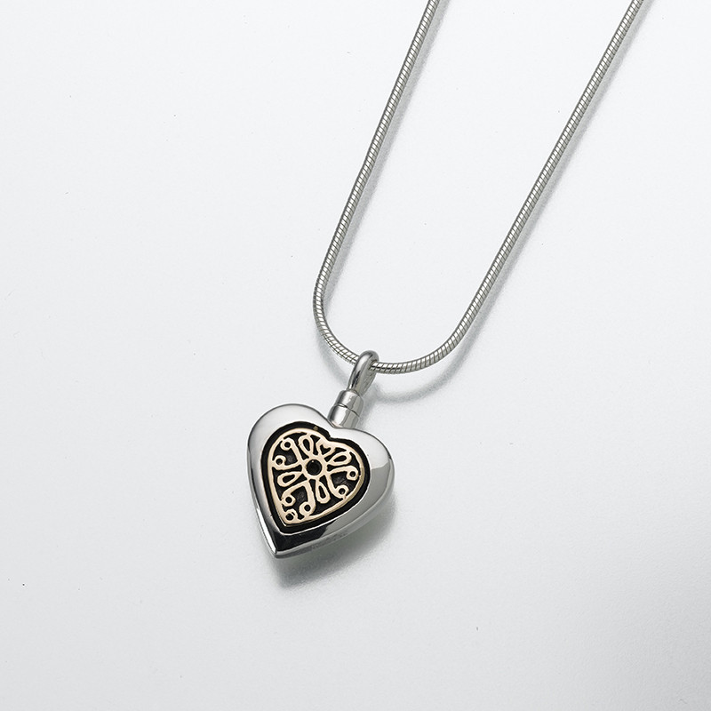 Image of Silver Lattice Heart Cremation Pendant - 14K Gold, Jewelry Yellow