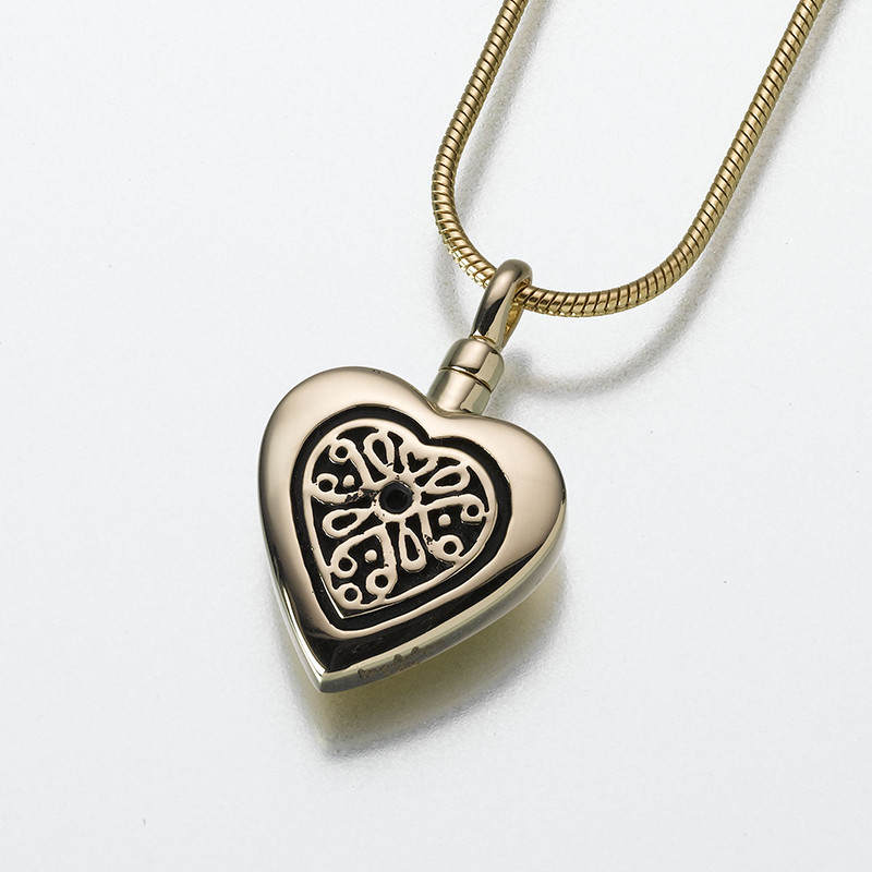 Image of Yellow Lattice Heart Cremation Pendant - 14K Gold, Jewelry