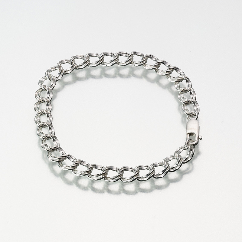 Image of Silver Double Link Charm Bracelet Gray