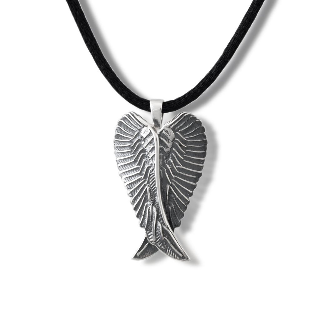 Image of Antique Silver Angel Wings Cremation Pendant, Jewelry Gray